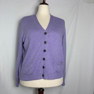 Lands End Lavender V-Neck Long Sleeve Button Up Cardigan Sweater Size XL